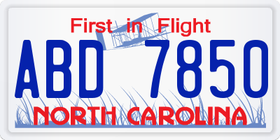 NC license plate ABD7850