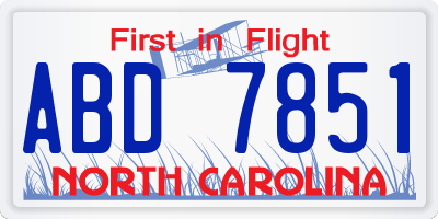 NC license plate ABD7851