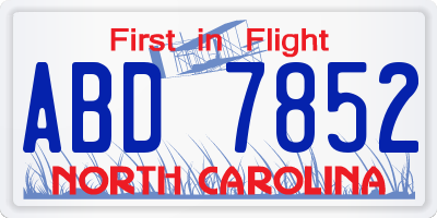 NC license plate ABD7852