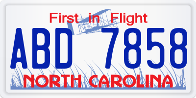 NC license plate ABD7858
