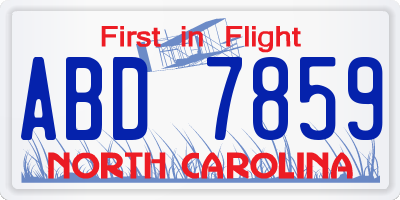 NC license plate ABD7859
