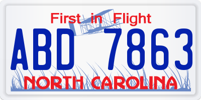 NC license plate ABD7863