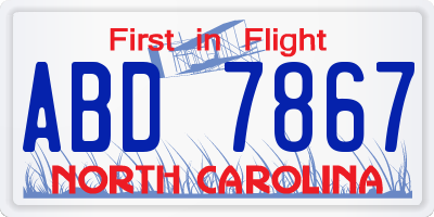 NC license plate ABD7867