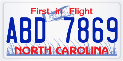 NC license plate ABD7869