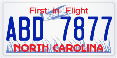 NC license plate ABD7877