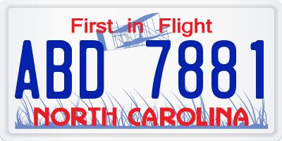 NC license plate ABD7881