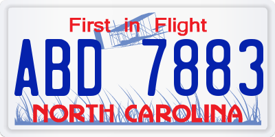 NC license plate ABD7883