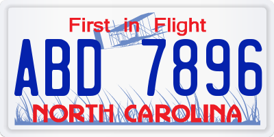NC license plate ABD7896