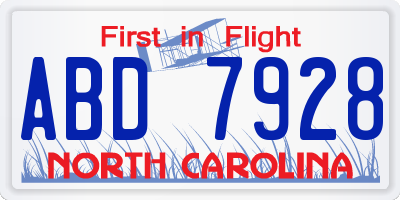 NC license plate ABD7928