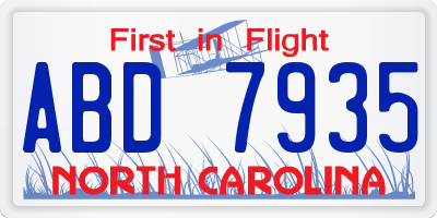 NC license plate ABD7935