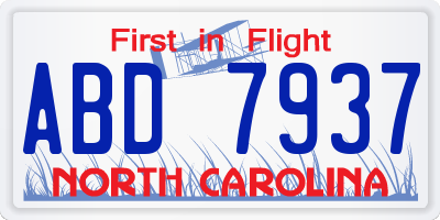 NC license plate ABD7937