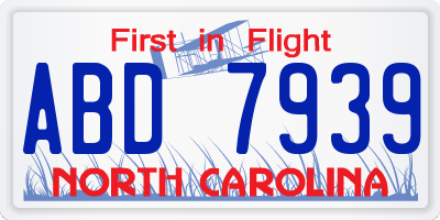 NC license plate ABD7939