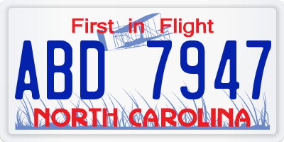 NC license plate ABD7947