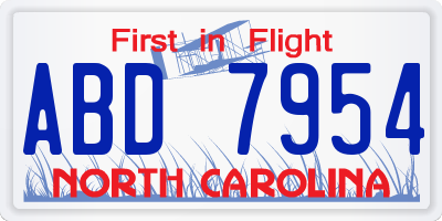 NC license plate ABD7954