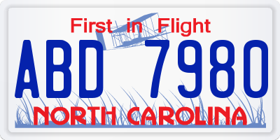 NC license plate ABD7980