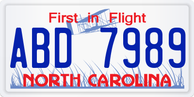 NC license plate ABD7989
