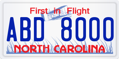 NC license plate ABD8000