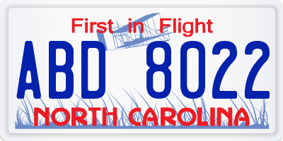 NC license plate ABD8022
