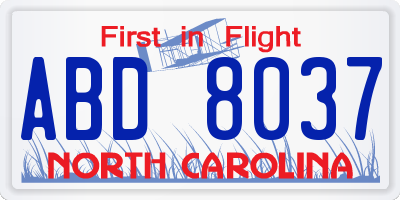 NC license plate ABD8037