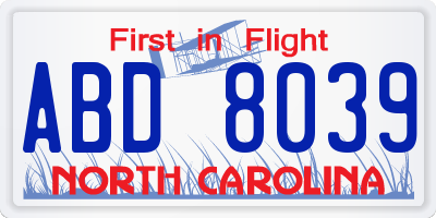 NC license plate ABD8039