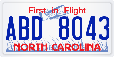 NC license plate ABD8043