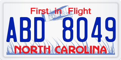 NC license plate ABD8049