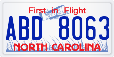 NC license plate ABD8063