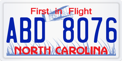 NC license plate ABD8076