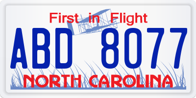 NC license plate ABD8077