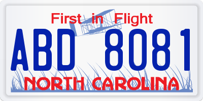 NC license plate ABD8081