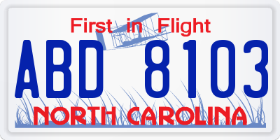 NC license plate ABD8103