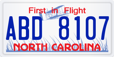 NC license plate ABD8107