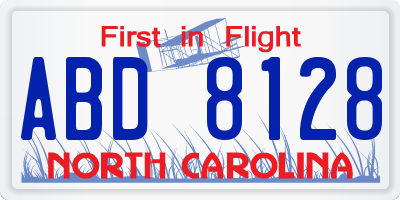 NC license plate ABD8128