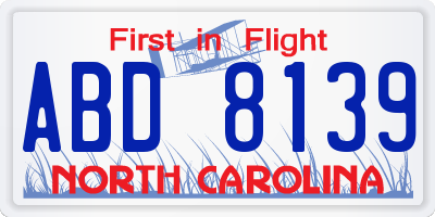 NC license plate ABD8139