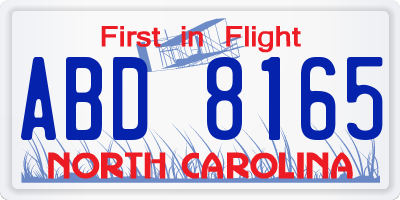 NC license plate ABD8165