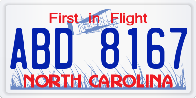 NC license plate ABD8167