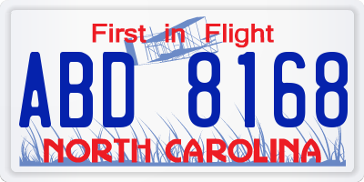 NC license plate ABD8168