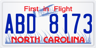 NC license plate ABD8173
