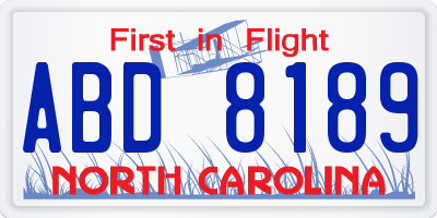 NC license plate ABD8189