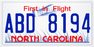 NC license plate ABD8194