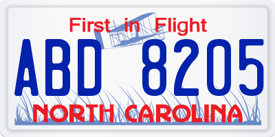 NC license plate ABD8205
