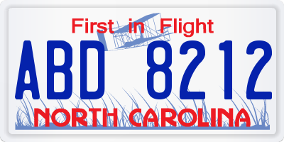 NC license plate ABD8212