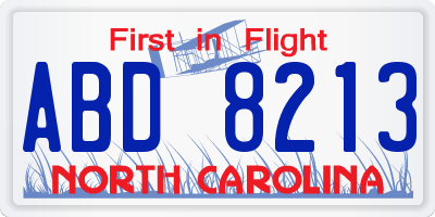 NC license plate ABD8213