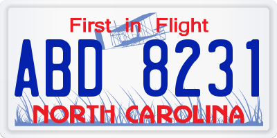 NC license plate ABD8231