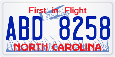 NC license plate ABD8258