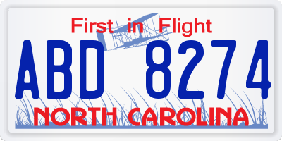 NC license plate ABD8274