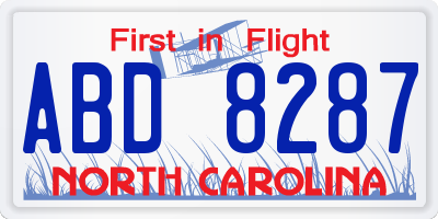 NC license plate ABD8287