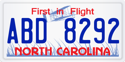 NC license plate ABD8292