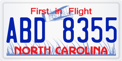 NC license plate ABD8355