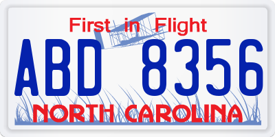 NC license plate ABD8356